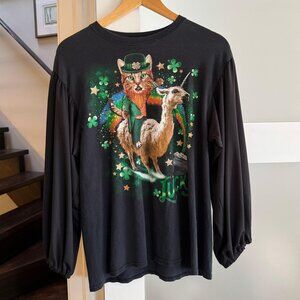 vintage reworked upcycled st patricks day novelty shamrock animal shirt blouse